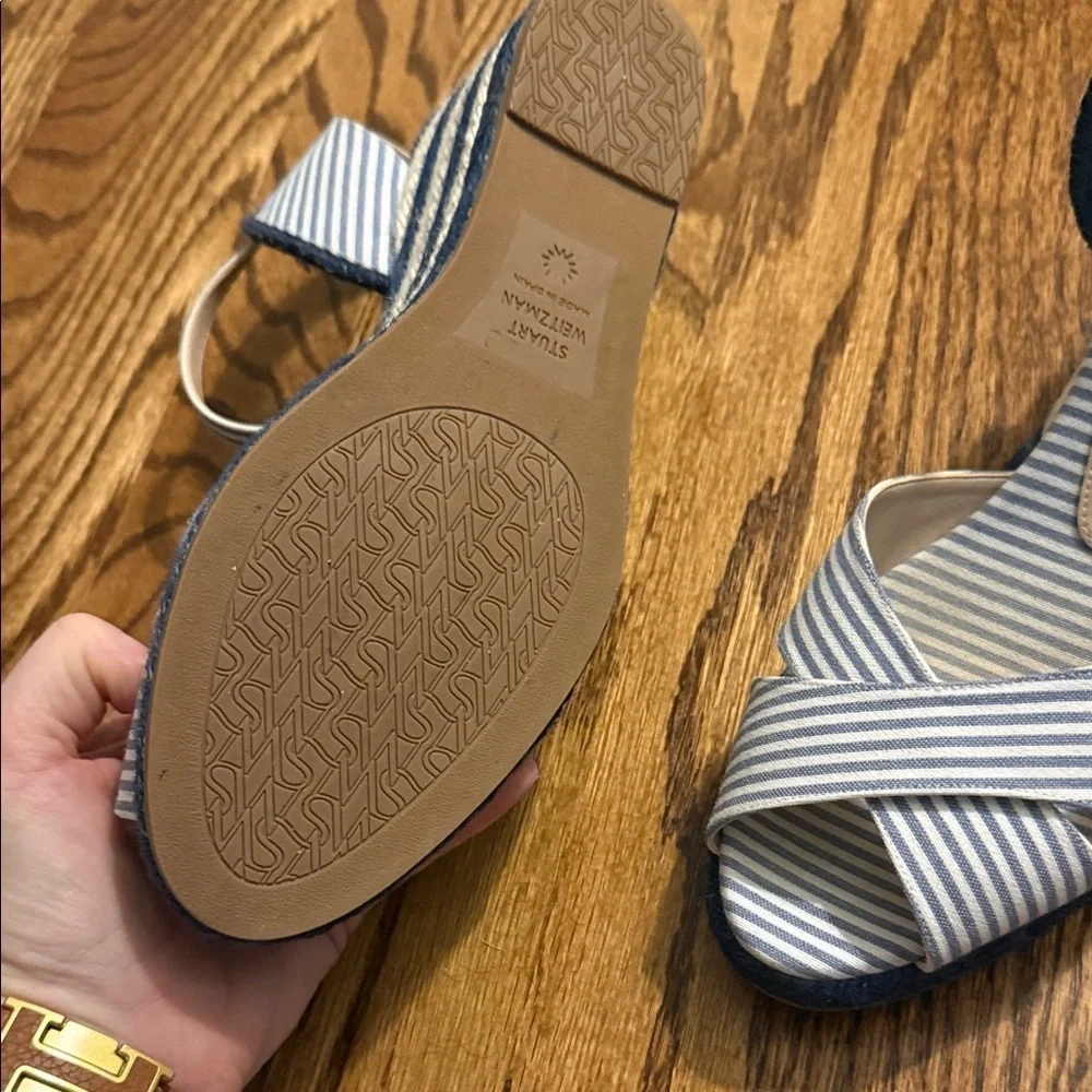 Stuart Weitzman Navy and White Espadrille Sandals